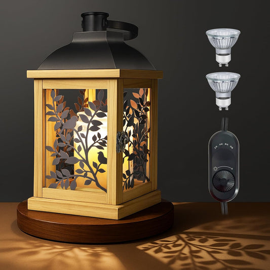 Candle Warmer Lamp Wood with Timer & Dimmer, Enclosed Flameless Top Down Candle Warmer, Farmhouse Lantern Candle Warmer for Jar Candles, Housewarming Home Decor Gift for Men & Women