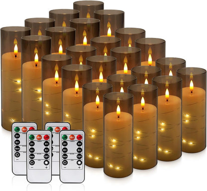 YOROXRG Set of 24 Waterproof Outdoor Flameless Candles, LED Candles with 4 Remote and Timer,(H 4" 5" 6" x D 2.2"),for Christmas,Halloween,Wedding,Festival