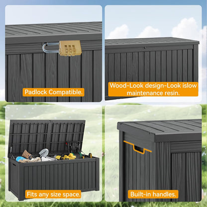 Outdoor Storage Box, 31 Gallon Resin Deck Boxes Outdoor Waterproof For Patio Furniture, Garden Tools, Pool Supplies, Lockable And UV Resistant (Rattan Gray)