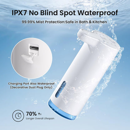 Seawah Automatic Soap Dispenser Touchless(Upgrade Auto & Manual Dual Modes), Quiet Design, IPX7, Adjustable Volume, Rechargeable, Thick & Thin Dish/Hand Soap Compatible for Bathroom & Kitchen