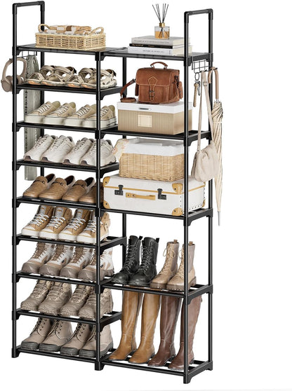 WOWLIVE 9 Tiers Large Shoe Rack Storage Organizer for Closet 50-55 Pairs Shoe Tower Unit Shelf Stackable Shoe Rack with Metal Pipes Plastic Connectors Black(SSS3B9)