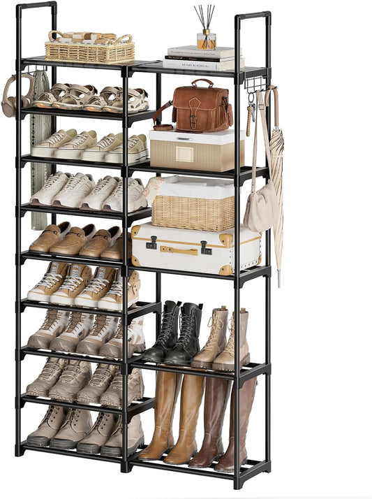 WOWLIVE 9 Tiers Large Shoe Rack Storage Organizer for Closet 50-55 Pairs Shoe Tower Unit Shelf Stackable Shoe Rack with Metal Pipes Plastic Connectors Black(SSS3B9)