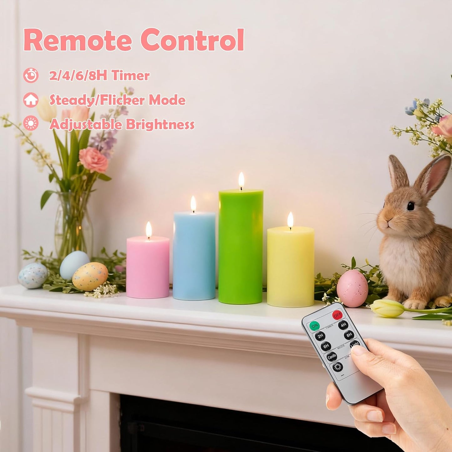 LUSHARBOR Flameless Candles, 4 Pack Battery Operated Candles with Remote, Real Wax LED Fake Candles with Timer Flickering for Christmas Wedding Home Party D3 H 5" 6" 7" 9" White