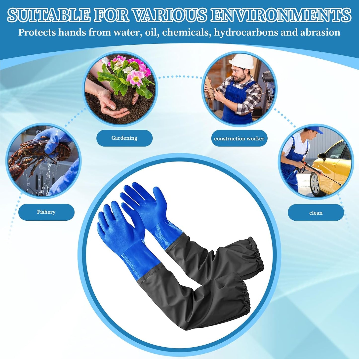 Eiito Extra-Long 26" Rubber Pond Gloves, Chemical Resistant PVC Reusable Heavy Duty Waterproof Cleaning Glove