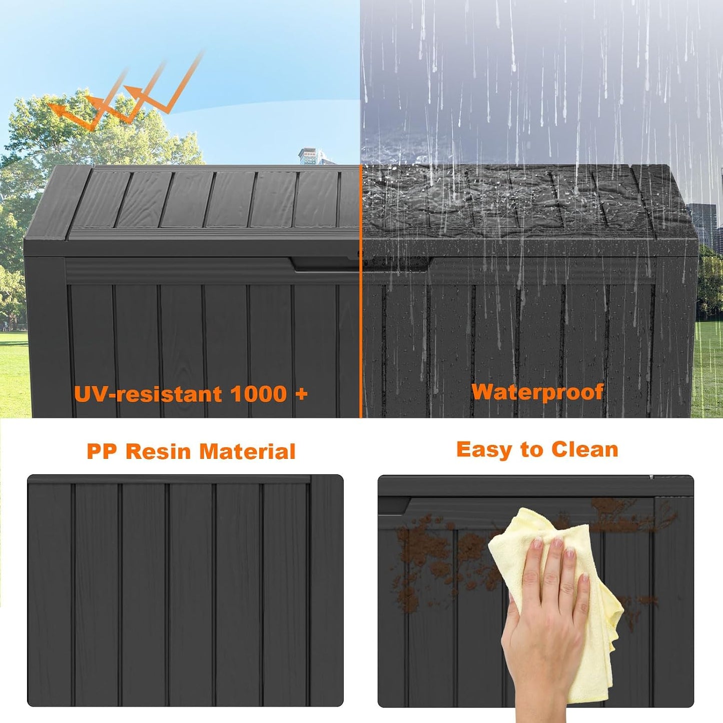 PatioZen 100 Gallon Resin Deck Box, Lockable Patio Outdoor Storage Box for Furniture, Garden Tools and Tools Storage, Waterproof Outside Storage Boxes - Black