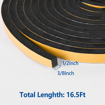 Kikerike Self Adhesive Foam Tape Weatherstrip 1/2In x 1/4In x 16.5Ft High Density Foam Insulation Strips Seal Weather Stripping with Strong Adhesive for Door and Window Sound Isolation Soundproofing