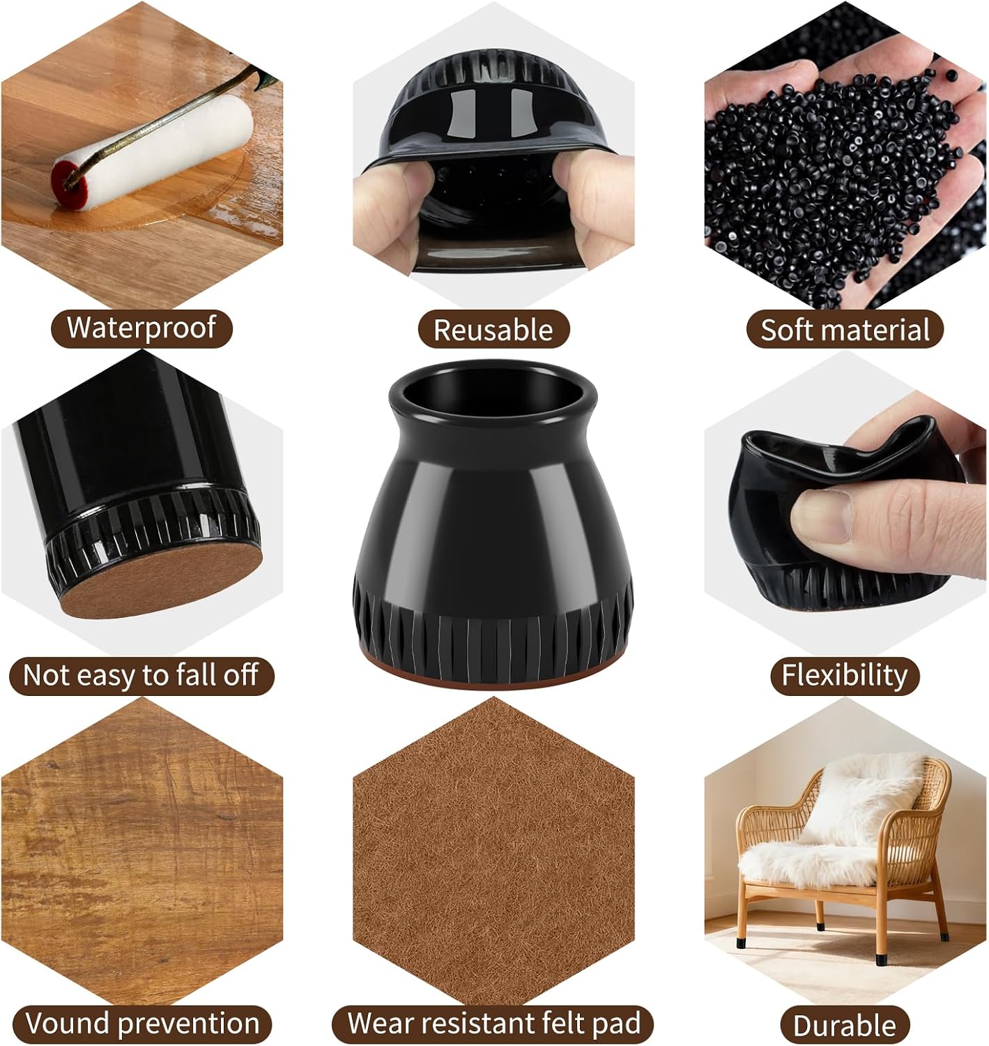 Chair Leg Floor Protectors, 24 Pack Silicone Furniture Pads for Hardwood Floors, Anti-Scratch Furniture Sliders Felt Pads, Noise-Reducing Chair Feet Covers, Table Legs Fit Sizes to(1.3" to 1.97")