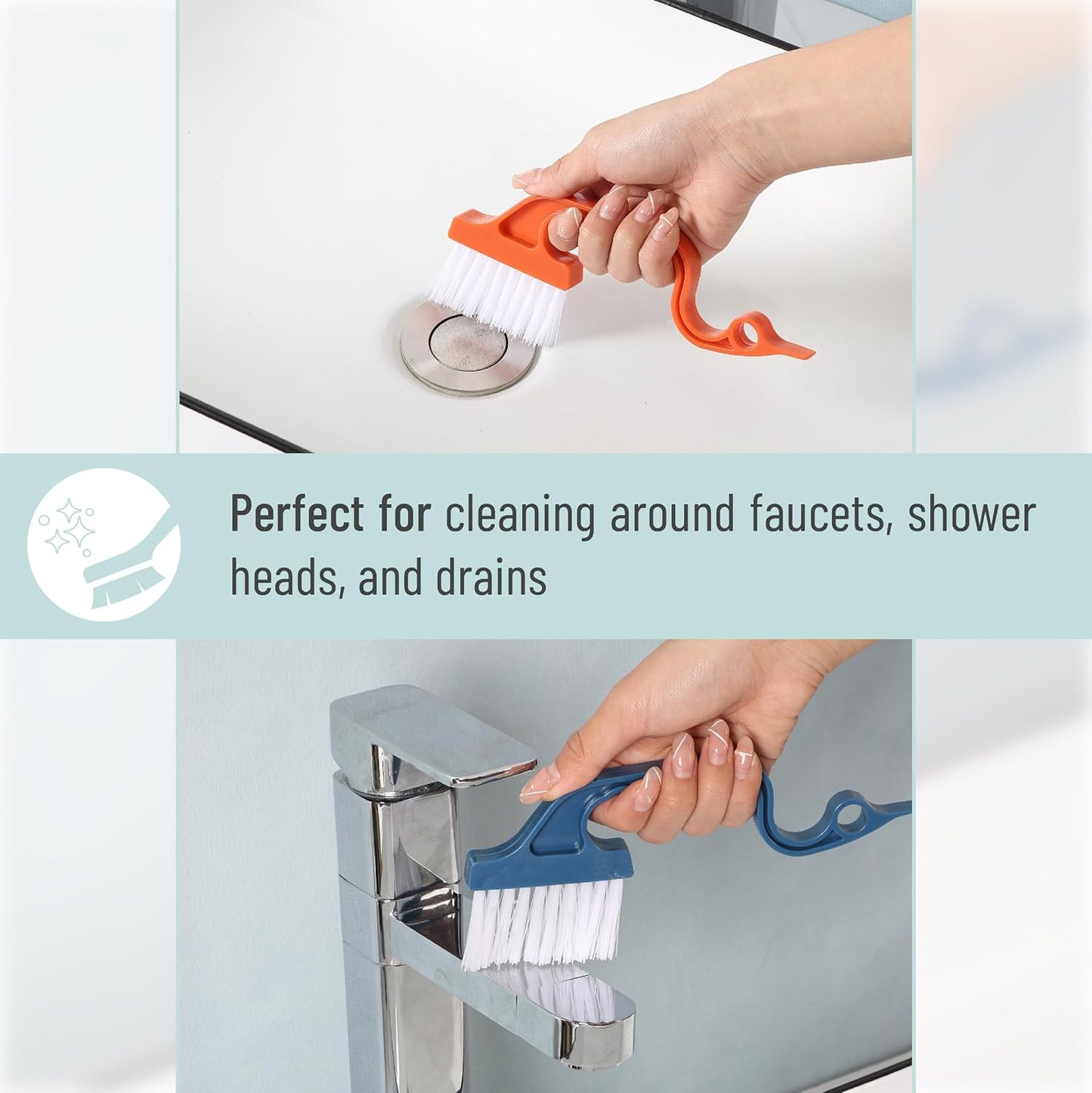 Slick- Window Track Cleaning Brush, 2 Pack, Blue Ergonomic Handle | Built-in Scraper, Multipurpose Window Track Cleaning Tool for Sliding Doors, Windows, Corners, Dust, Dirt & Narrow Gaps