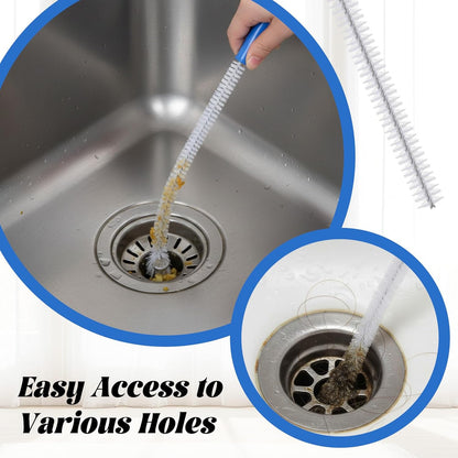 SHENLIU 2pcs Drain Cleaning Brush, Extra Long Sink Drain Clog Brush 23.6inch Snake Drain Hair Removal Tool for Toilet, Kitchen Sink, Bathroom Tub, Shower, Sewer Drain