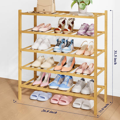 Kitsure Bamboo Wooden Shoe Rack for Closet - Stackable Shoe Organizer with Modular Structure, Space-Saving Shoe Shelf for Entryway, Living Room, Bedroom, 26.8" x 11" x 18.9", Natural