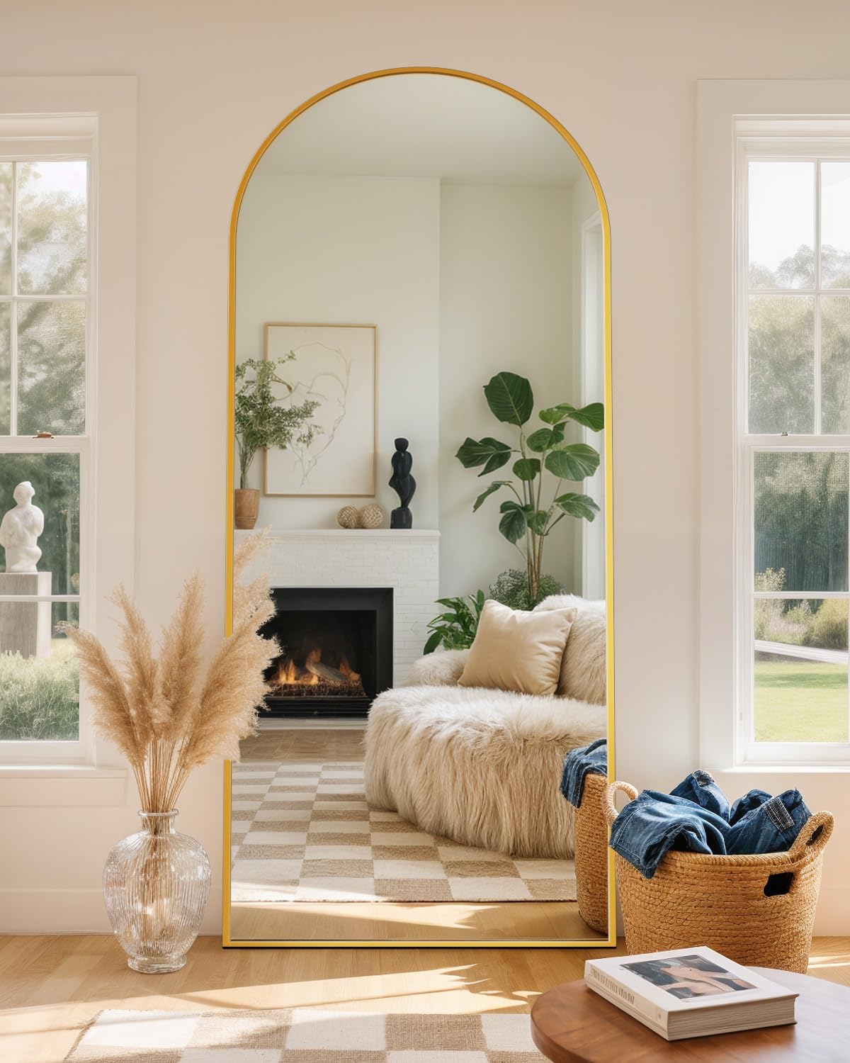 Full Length Mirror with Stand, 71"x28" Arched Full Body Large Stand Up Aluminum Frame Floor Standing Mirror, Freestanding Hanging Leaning Mounted for Bedroom Living Room Entryway Gold