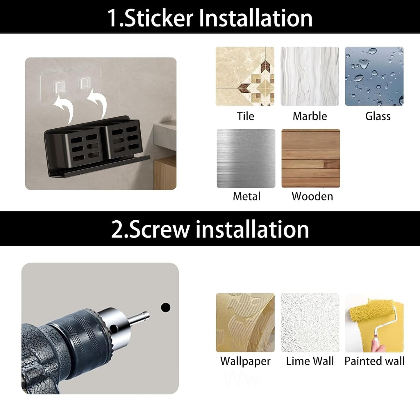 Aluminum Toothbrush Holder， Wall-Mounted，Bathroom Rack，4 Slot，Black | Bracket Shower Toothbrush Razor Holder Suitable for Toothbrush, Toothpaste, Razor and Comb etc Bathroom Storage