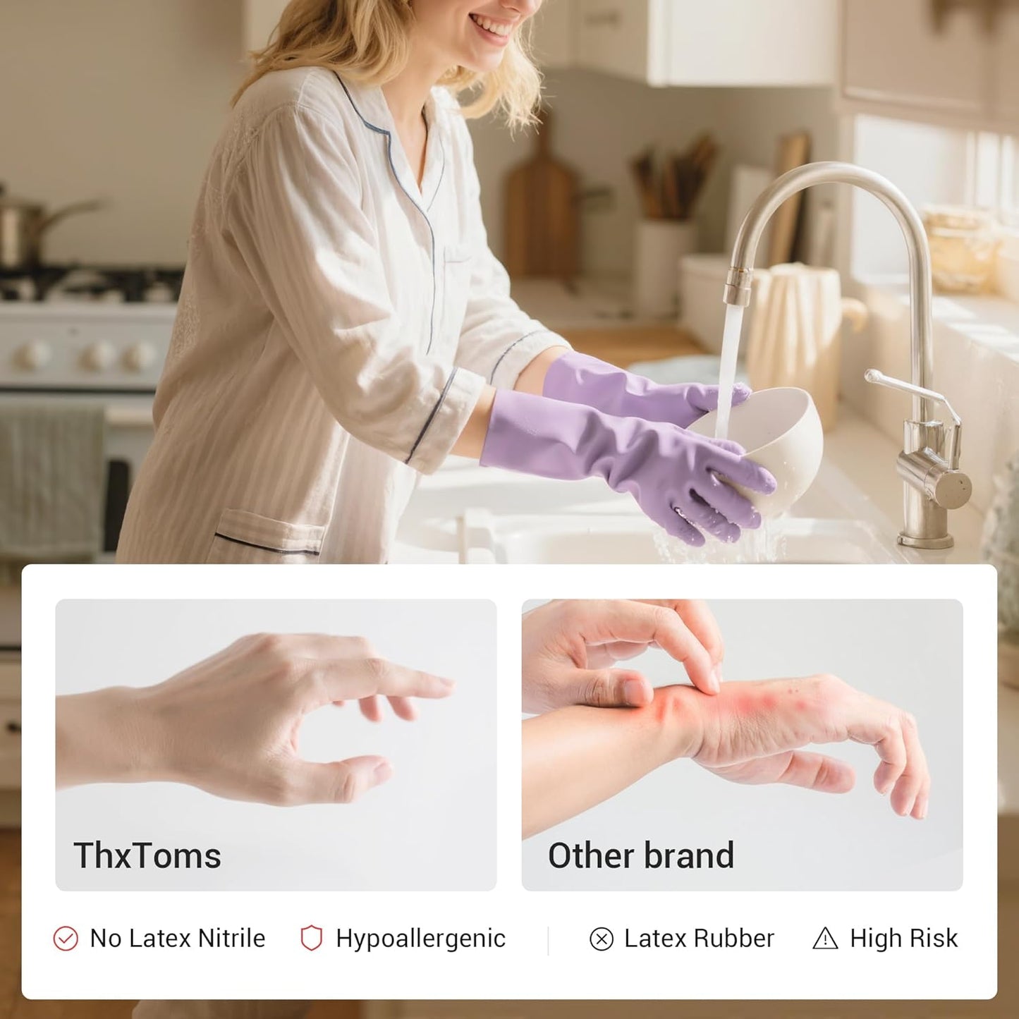 ThxToms 4 Pairs Nitrile Cleaning Gloves, Latex free Reusable Dishwashing Gloves for Women, Kitchen and Bathroom Cleaning, Non-Slip &Flexible, 10 Mil, Colorful, M