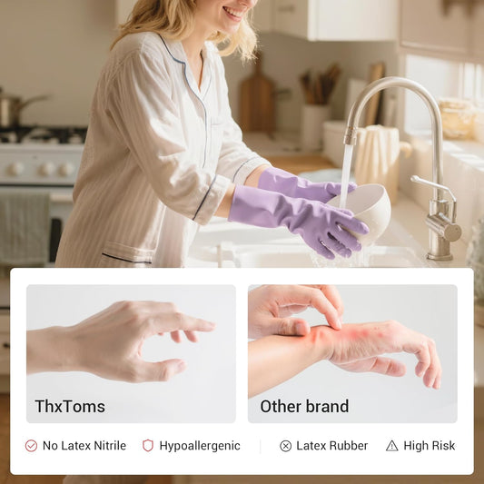 ThxToms 4 Pairs Nitrile Cleaning Gloves, Latex free Reusable Dishwashing Gloves for Women, Kitchen and Bathroom Cleaning, Non-Slip &Flexible, 10 Mil, Colorful, M