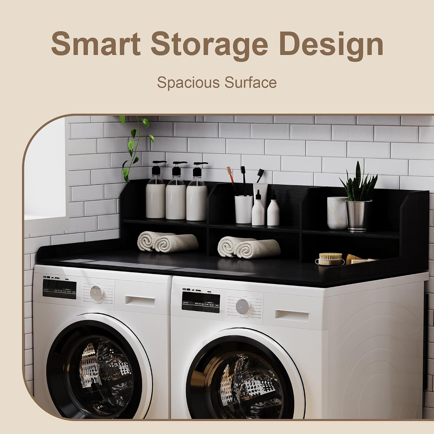 ChooChoo 2-Tier Washer Dryer Countertop with Adjustable Shelf, Spacious Laundry Room Storage for Folding Clothes and Efficient Organization, Walnut