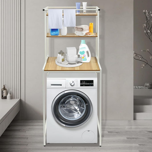 Space Saver 3-Tier Over Washer Dryer Rack, Heavy Duty 22lbs/Shelf Storage Organizer with Towel Bar, Freestanding for Laundry Room, Bathroom, Kitchen | Holds Supplies, Detergent, Towels