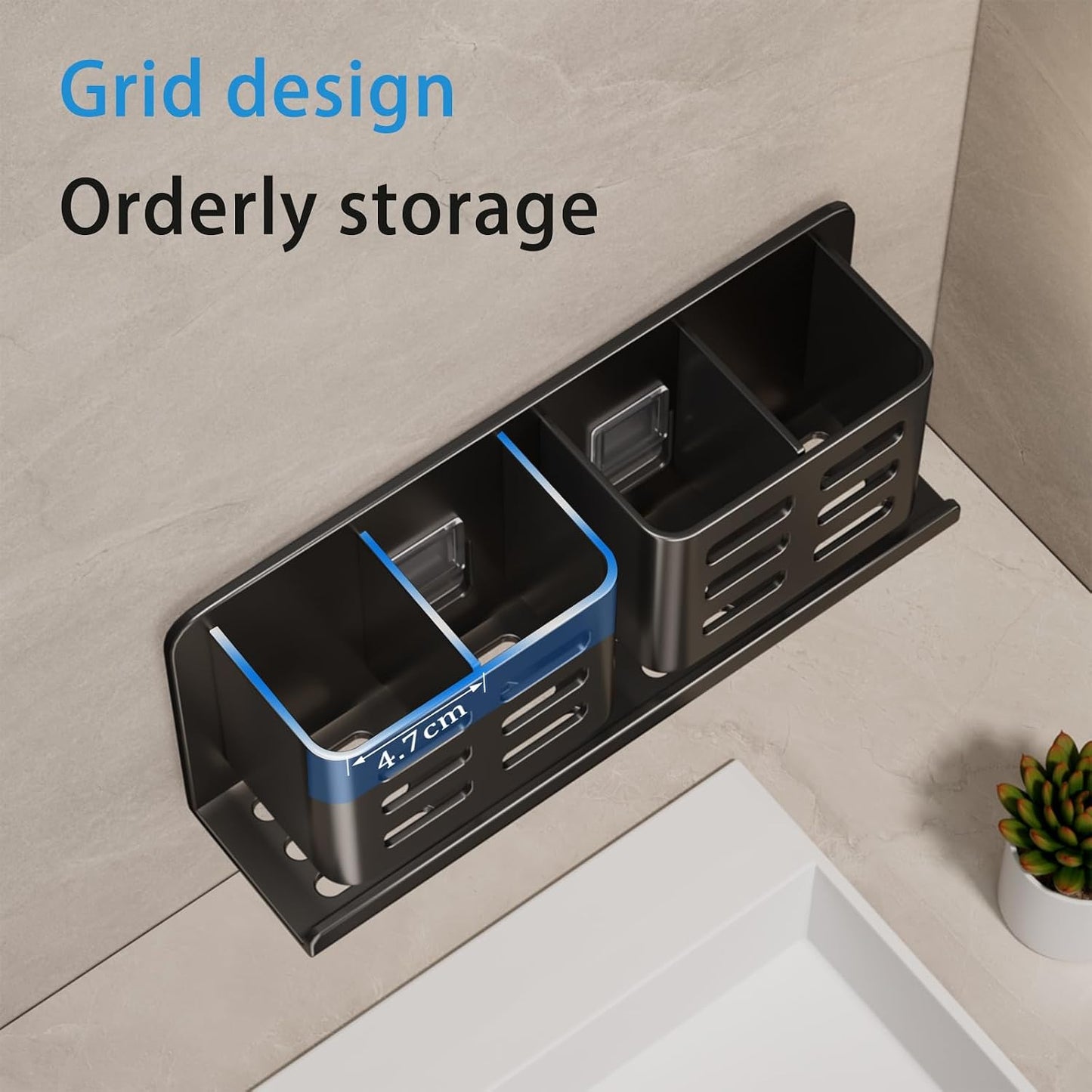 Aluminum Toothbrush Holder， Wall-Mounted，Bathroom Rack，4 Slot，Black | Bracket Shower Toothbrush Razor Holder Suitable for Toothbrush, Toothpaste, Razor and Comb etc Bathroom Storage