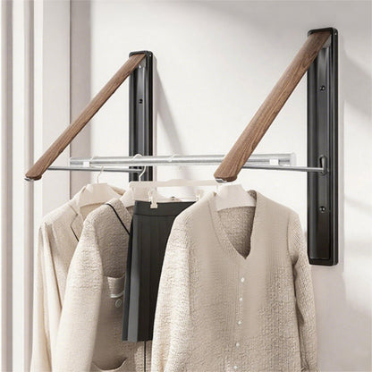 Retractable Wall Mounted Drying Rack - Foldable Clothes Hanger in Walnut or Oak Color for Laundry Room, Closet & Balcony (Oak, 1 Rack)