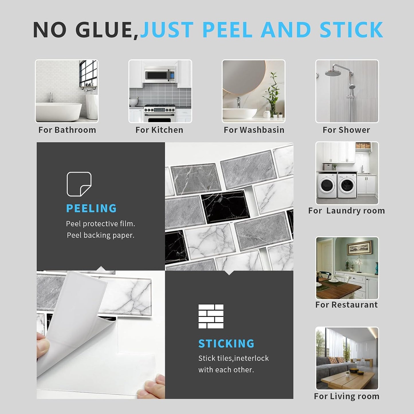 URCOLOR 10-Sheet Stick on Backsplash for Kitchen,12"x12" Peel and Stick Self Adhesive Wall Tiles Back Splashes for Bathroom Brown Marble Look