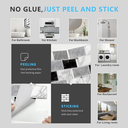 URCOLOR 10-Sheet Stick on Backsplash for Kitchen,12"x12" Peel and Stick Self Adhesive Wall Tiles Back Splashes for Bathroom Brown Marble Look