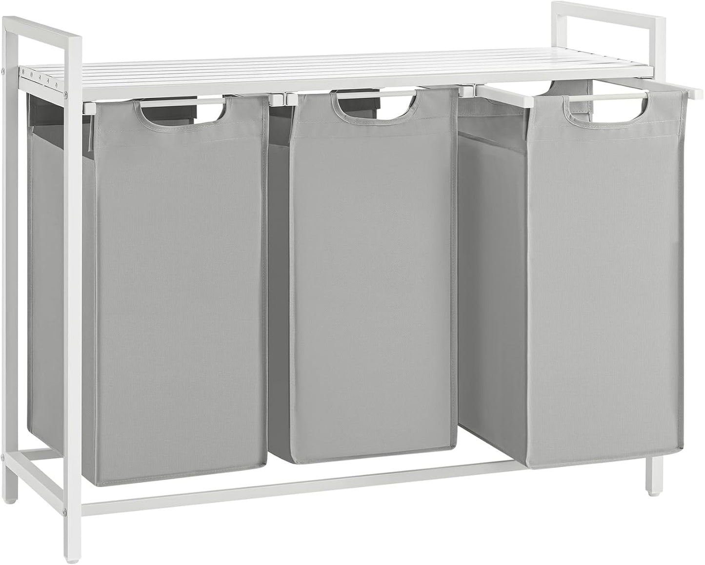 VASAGLE Laundry Hamper, Laundry Basket Sorter with 3 Pull-Out and Removable Bags, Shelf, Metal Frame, 3 x 10.6 Gallons (40 L), 36.4 x 13 x 28.4 Inches, Cappuccino Beige and Natural Beige UBLH301LH01