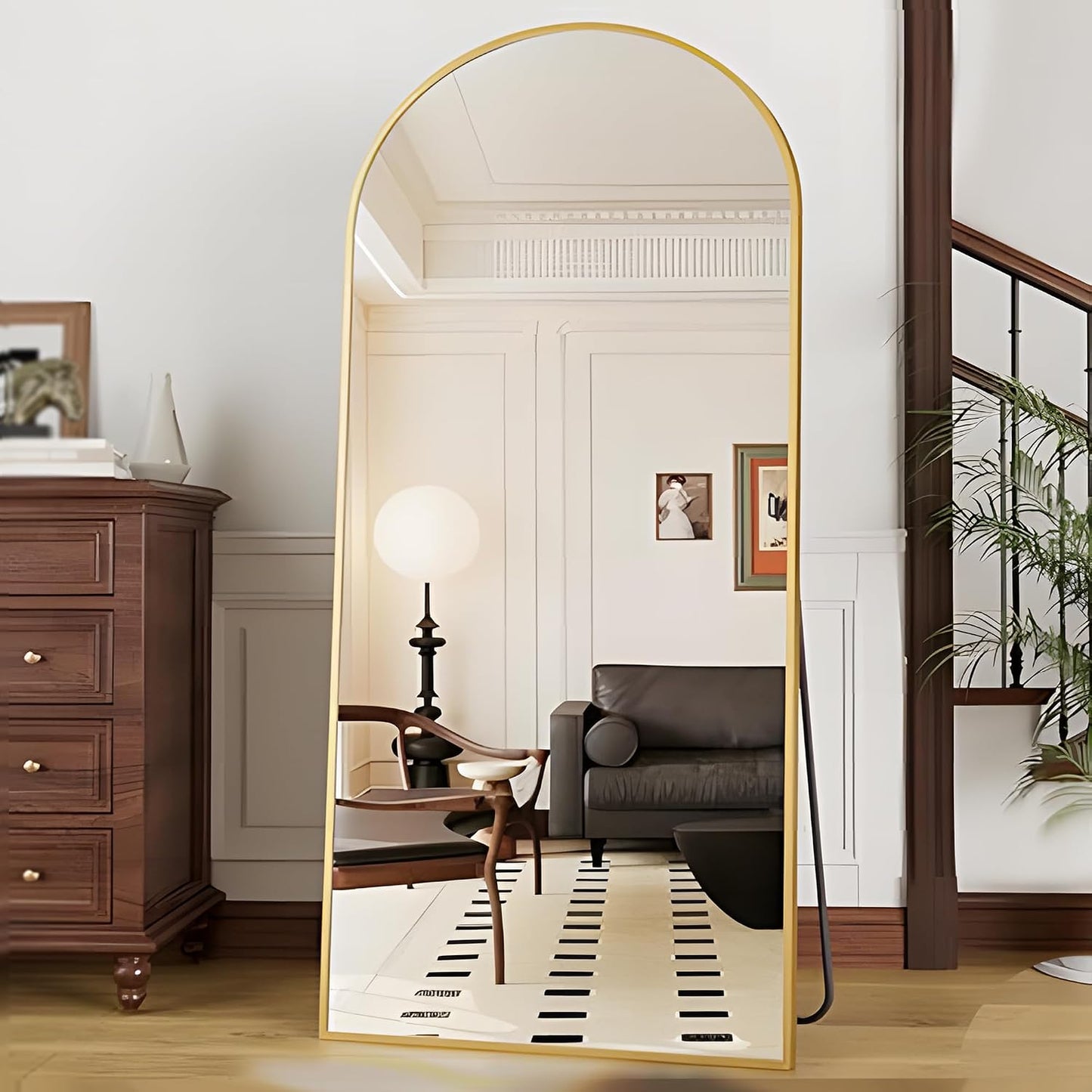 OGCAU Floor Full Length Mirror, 56"x20" Arched Full Body Mirror, Hanging or Leaning, Standing, Wall Mounted with Aluminum Frame for Bedroom Living Room, White