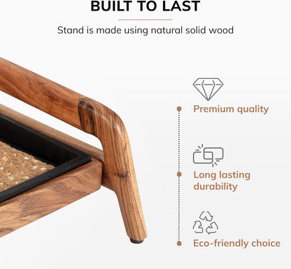 Anji Mountain Heavy Duty Waterproof Wooden Shoe Storage Mat Organizer/Boot Storage Tray Multi Use for Entryway with Coir, Tan Rectangle Embossed Insert, 1 Tier, Fits 2 Pair (26.5" Wide)