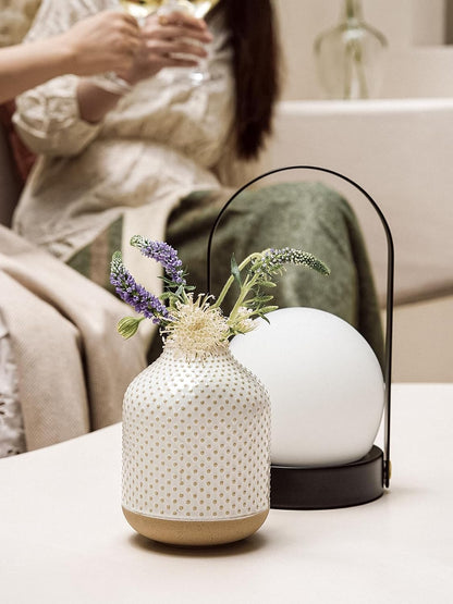 Small Boho Vase for Decor,Rustic Farmhouse Vase for Pampas Grass,Eucalyptus Set and Tiny Stem Flowers,Ceramic for Centerpieces, 5.3 Inch,Wave-Arctic White