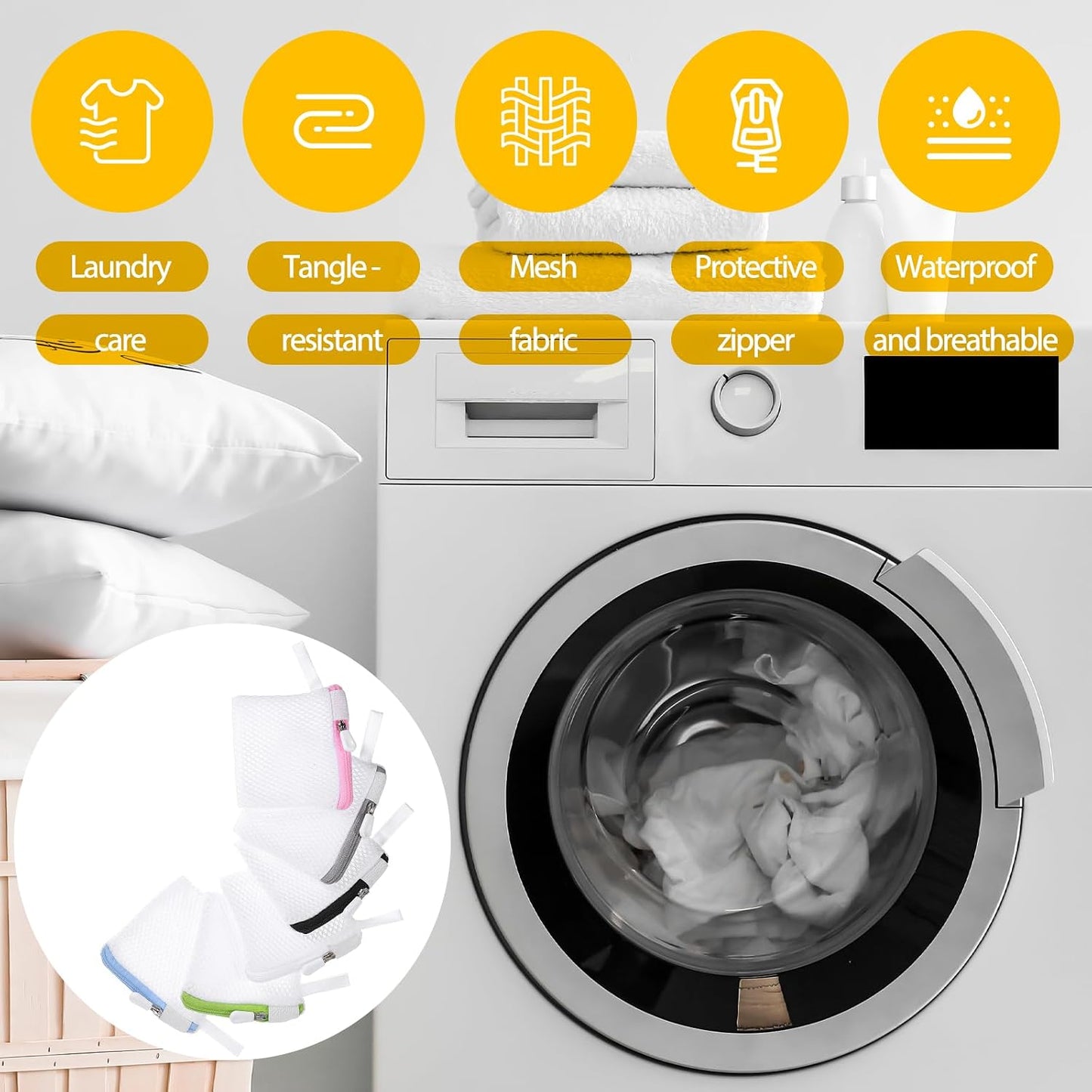6 Pcs Small Mesh Laundry Bag Lingerie Bags for Washing Delicates for Delicates Washing Machine Underwear Washings Bag Small Foldable Wash Bags for Home Travel White 3.9 x 4.3 Inch