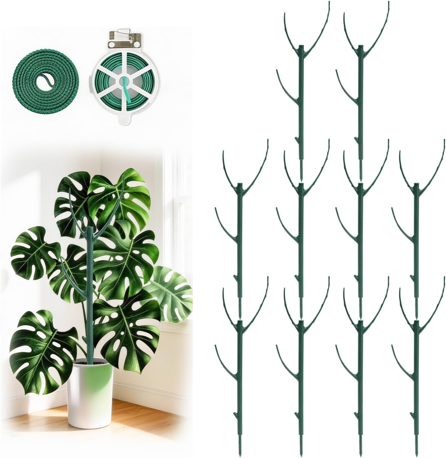 10 Pack Stackable Plant Support Stakes, 75inch Climbing Plant Sticks Structures for Monstera with Garden Ties, Durable Alternative to Moss Pole for Indoor Outdoor Plants