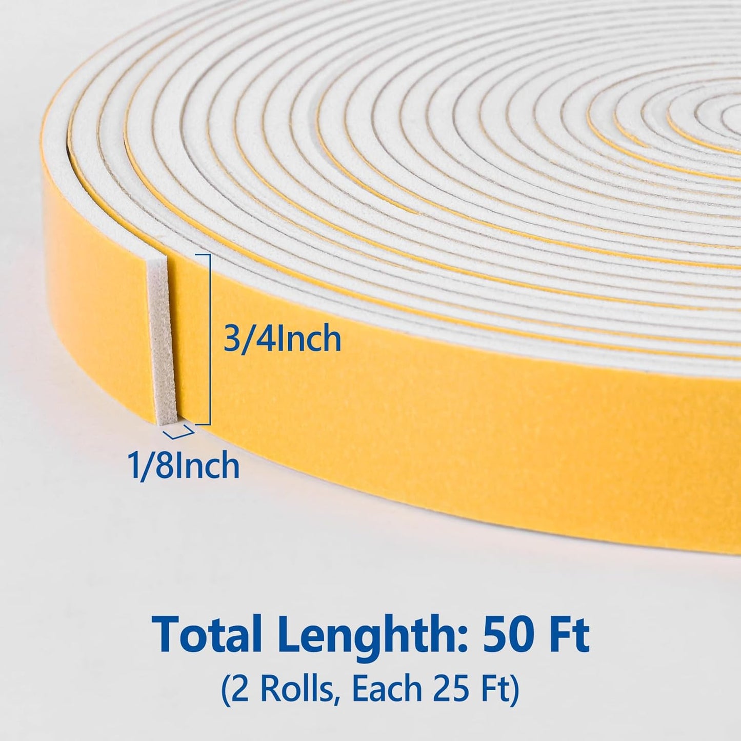 Self Adhesive Foam Tape Weatherstrip 1/2in x 1/4in x 42Ft High Density Foam Insulation Strips Foam Seal Weather Stripping with Strong Adhesive for Door and Window Sound Isolation Soundproofing, White