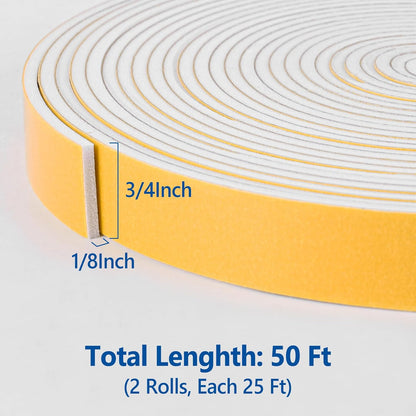 Self Adhesive Foam Tape Weatherstrip 1/2in x 1/4in x 42Ft High Density Foam Insulation Strips Foam Seal Weather Stripping with Strong Adhesive for Door and Window Sound Isolation Soundproofing, White