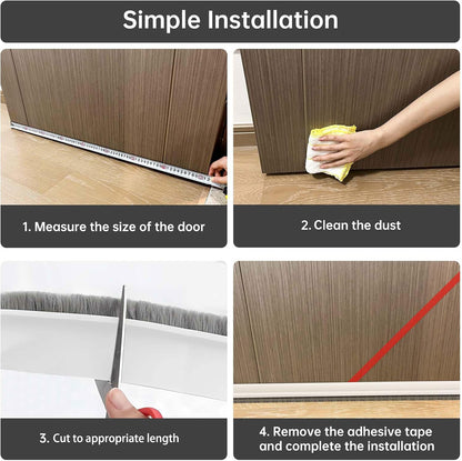 Door Sweep for Bottom of Door, Integrated Bottom Door Draft Stopper with Brush, Self-Adhesive Under Door Seal for Dust/Noise/Hot or Cold Air Insulation, Black 39.37" L/1" W
