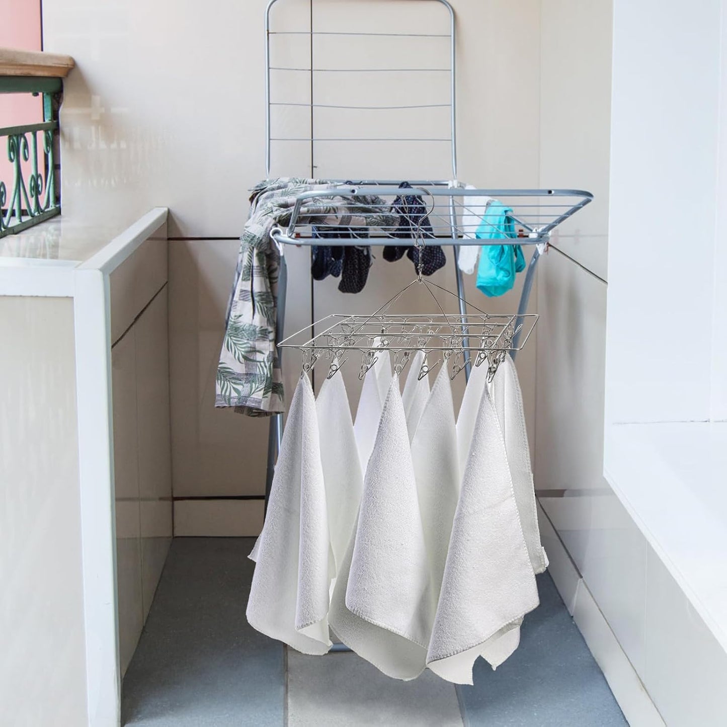 Tosnail 4 Pack Stainless Steel Clip and Drip Hangers with 30 Clips, Clothes Drying Rack Laundry Accessories