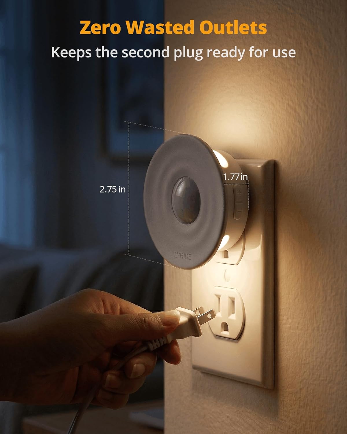 Lyridz Plug-in Backlit Motion Sensor Night Light with Dusk to Dawn Sensor, 1-50LM Precise Dimmable Wall Lights for Bedroom, Bathroom, Hallway, Stairs, Nursery, Warm White, 4-Pack