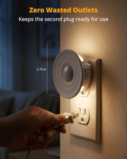 Lyridz Plug-in Backlit Motion Sensor Night Light with Dusk to Dawn Sensor, 1-50LM Precise Dimmable Wall Lights for Bedroom, Bathroom, Hallway, Stairs, Nursery, Warm White, 4-Pack