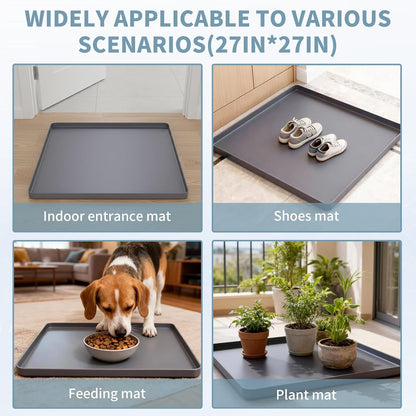 Large washing machine Drain Pan Silicone Mat, 27×27inch with 0.78" Raised Edges Foldable Washing Machine Pan Silicone Mat, Multi-function Waterproof Non Slip Washer Drip Tray for Floor Protection