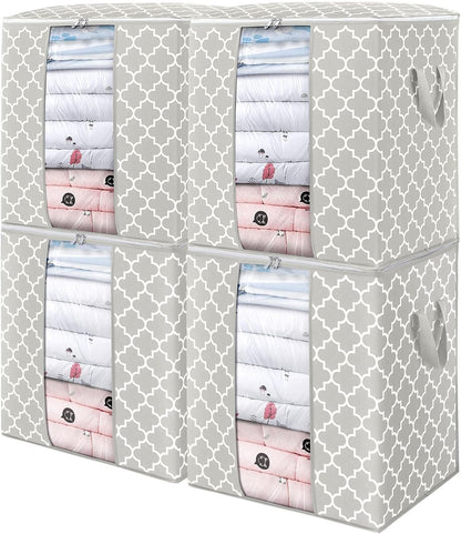 WISELIFE Storage Bags 3 Pack/100L Large Blanket Clothes Organization and Storage Containers for Comforters,Bedding, Foldable Organizer with Reinforced Handle, Clear Window, Sturdy Zippers,Gray