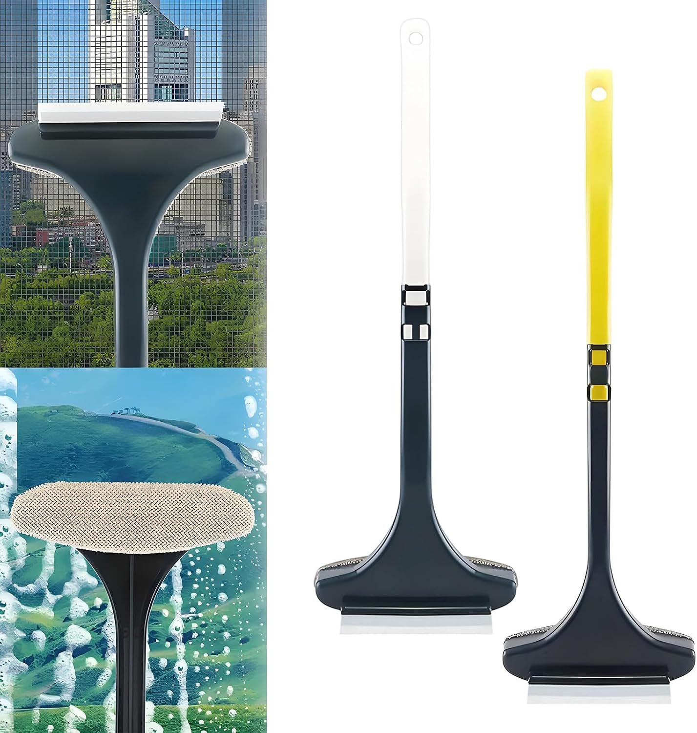 Window Screen Cleaner, 1Pc Double Sided Cleaning Brush, Fast Mesh Net Scraping Mop Washing Tool with Removable 16 Inch Handle for Glass Doors and Cabinets
