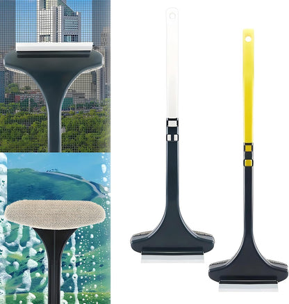 Window Screen Cleaner, 1Pc Double Sided Cleaning Brush, Fast Mesh Net Scraping Mop Washing Tool with Removable 16 Inch Handle for Glass Doors and Cabinets