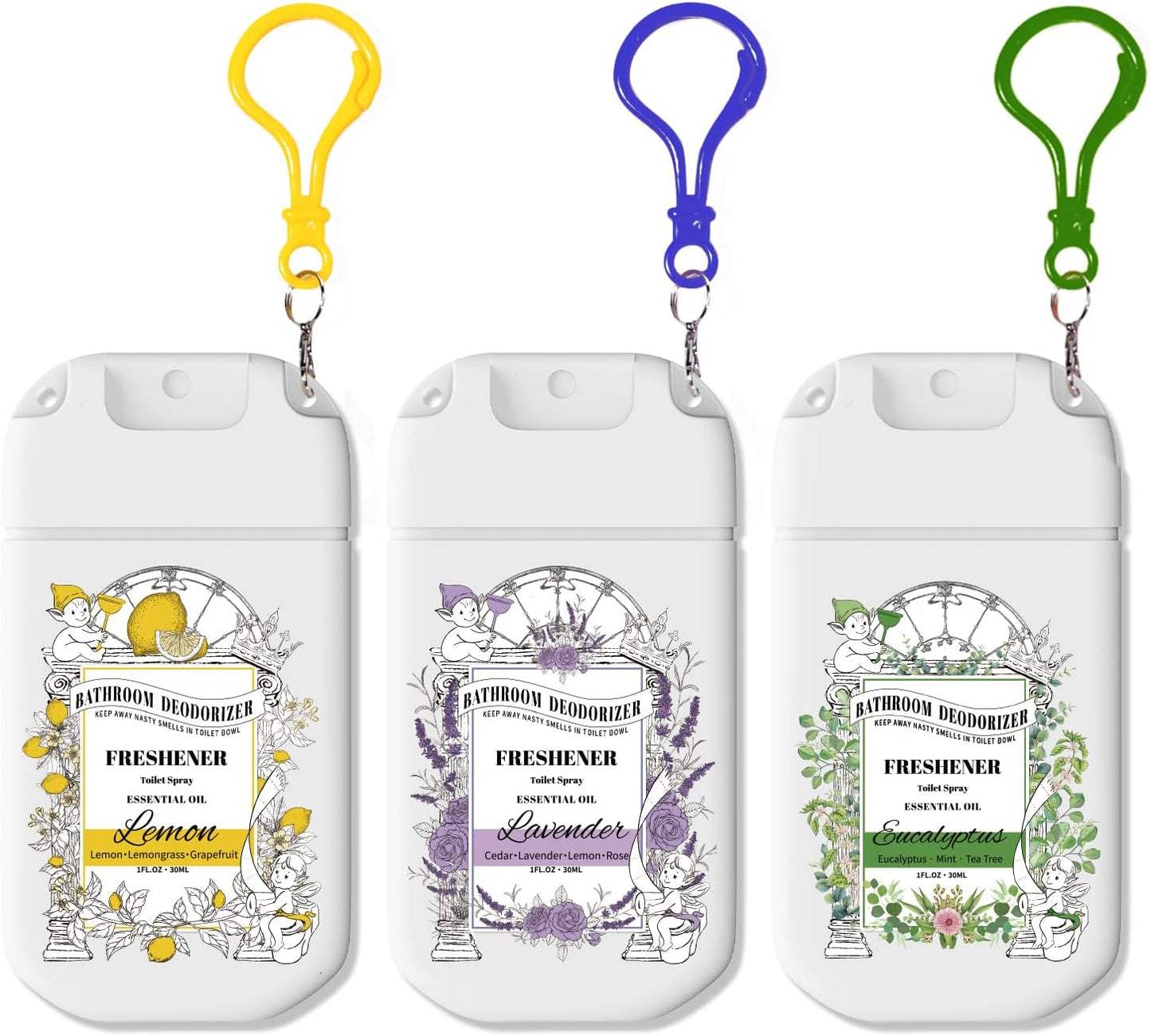 Pocket Size Toilet Spray for Poop, 2 Pack Lemon Scent, Bathroom Odor Eliminator with Removable Hook,Travel Essentials Variety