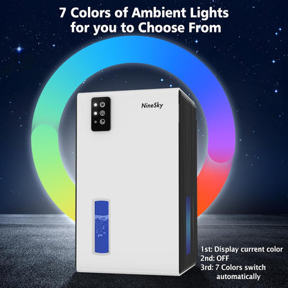 NineSky Dehumidifier, 1000 sq.ft Dehumidifiers for Home with 95oz Large Water Tank,Quiet Dehumidifier with 7-Color Ambient Light & Auto Shut Off, Dehumidifier for Basement, Bedroom, Bathroom (Grey)