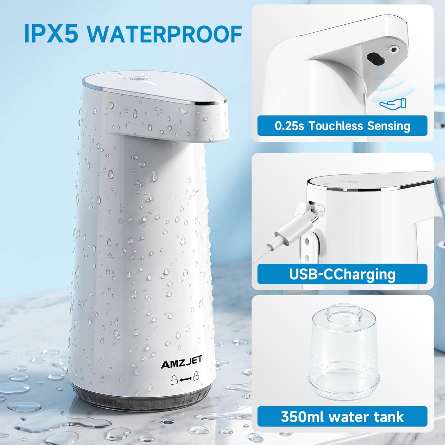 2026 Patent Edition Automatic Soap Dispenser Touchless, 300ml Hand Soap Dispenser with 4 Adjustable Foam Levels, IPX5 Waterproof Rechargeable Foaming Soap Dispenser for Kitchen & Bathroom