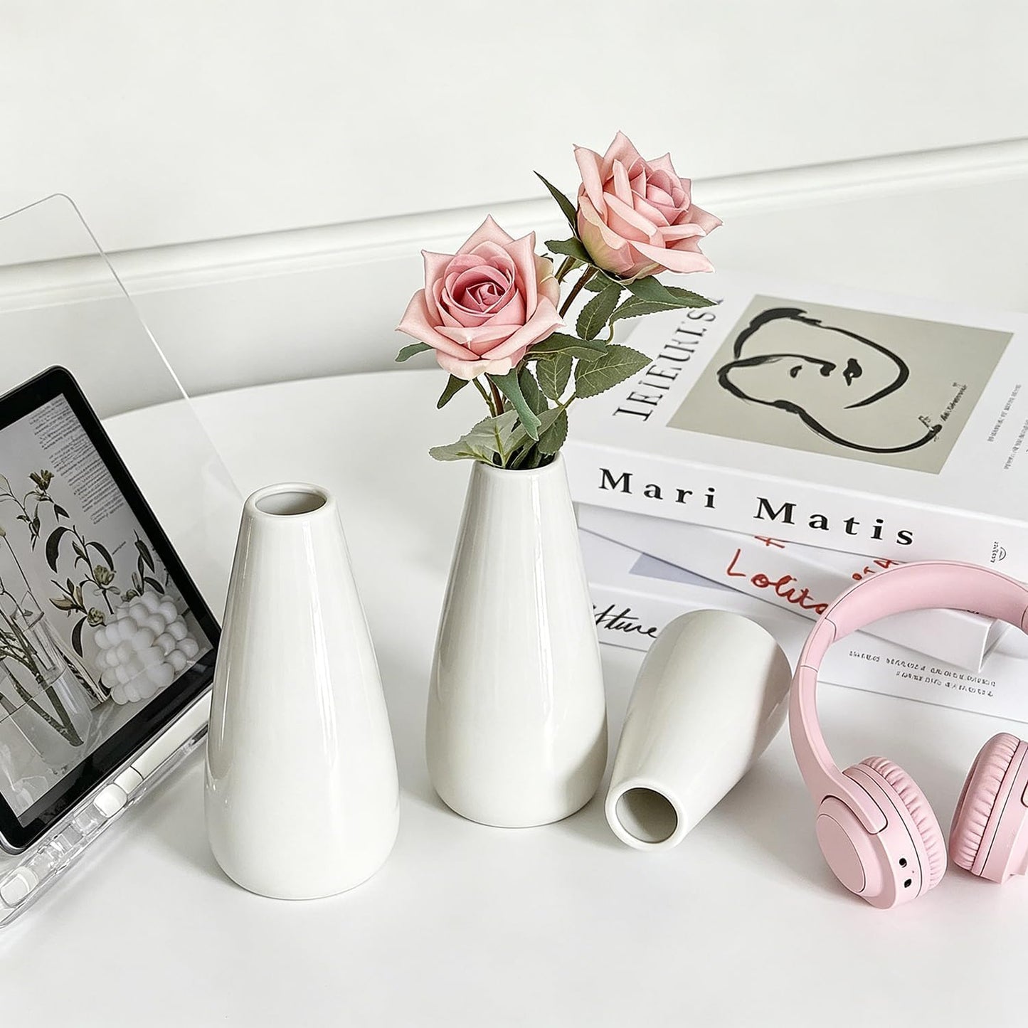 Modern Small Flower Vases 8 Pack - Ceramic, White