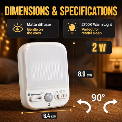 LED Motion-Activated Directional Rotating Flexible Sensor Dusk to Dawn Night Light AC Outlet Plug-in Wall Stair Lamp Indoor 360° Bedroom Hallway Stairway Garage Basement Corridor