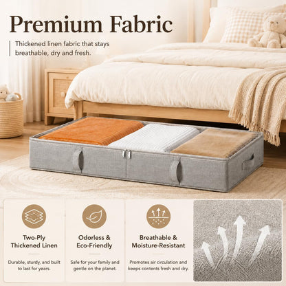 Vailando Side-Supported Under Bed Storage Containers, 6 Inches Tall 60L Underbed Storage Bins with Sturdy Handles and Sidewalls, Closet Organizer for Clothes, Blankets, Seasonal Items, Beige, 2-Pack