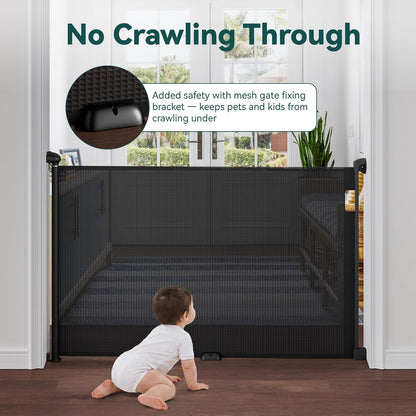 Babepai Retractable Baby Gates for Stairs, Retractable Dog Gate for Indoor/Outdoor Use | Child Gates for Doorways, Deck, Porch, Hallways, Patio (White, 55" Wide 34" Height)
