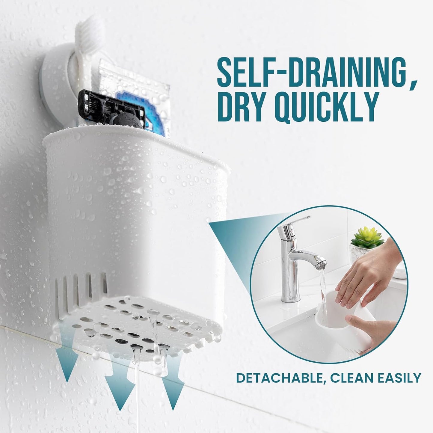 TAILI Upgraded Bathroom Mirror Suction Cup Toothbrush Holder with Razor Hook, Visible Safety Indicator, Large Capacity Inverted Trapezoid Design, Removable Shower Caddy for Toothbrush, Toothpaste, etc