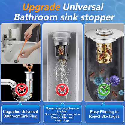 1.1"-2.36" Bathroom Stopper Stainless Steel Hair Catcher Silver 1 Pack | pop-up stopper with detachable hair filter, rustproof, easy clean & install, blocks hair to stop drain clogs