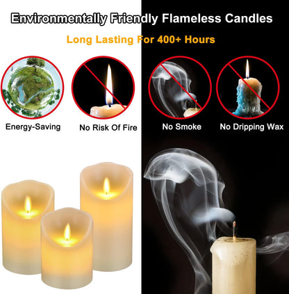 antizer Flameless LED Candles 4" 5" 6" Set of 3 Dripless Real Wax Pillars Include Realistic Flames and 10-Key Remote Control with 24-Hour Timer Function